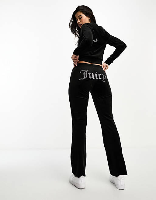 Juicy Couture velour straight leg trackies and hoodie set in black