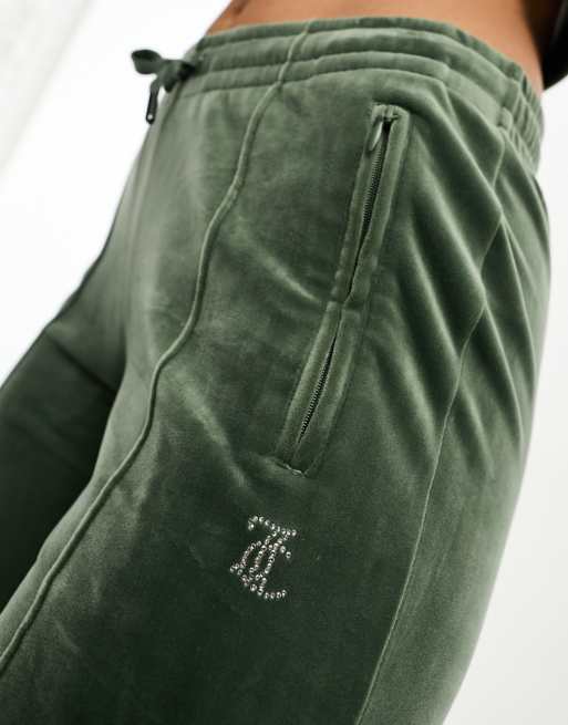 Juicy Couture velour straight leg trackies in dark green (part of a set)