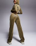 [Juicy Couture] Juicy Couture velour straight leg trackies in dark olive (part of a set)-Green S Dark olive