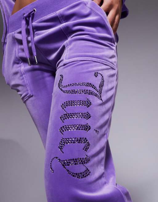 Juicy Couture velour tonal jewel low rise joggers co-ord in