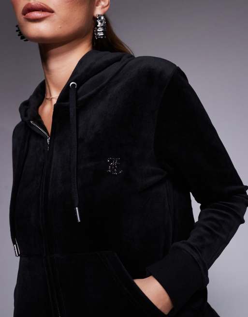 Juicy Couture velour tonal jewel zip through hoodie co-ord in