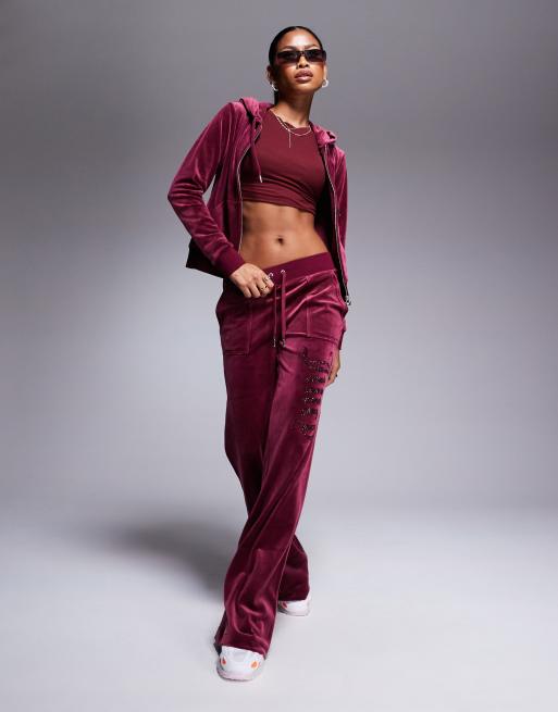 Juicy Couture velour tonal jewel zip through hoodie co-ord in