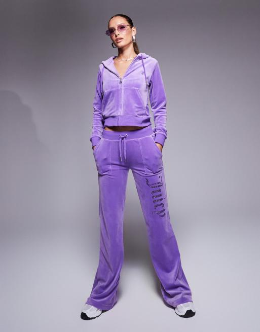 Juicy Couture velour tonal jewel zip through hoodie in