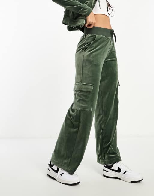 Juicy Couture velour wide leg cargo trousers co-ord in dark green