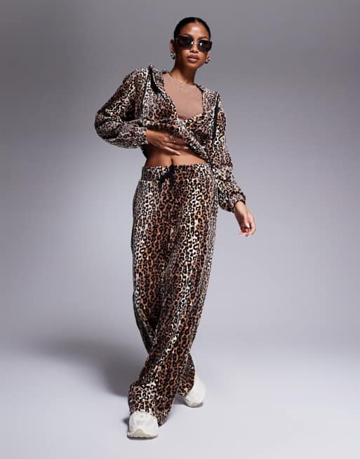 Juicy Couture velour wide leg joggers exclusive to ASOS in leopard