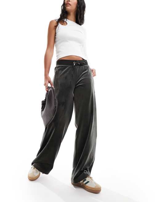 Juicy Couture velour wide leg cargo trousers co-ord in black