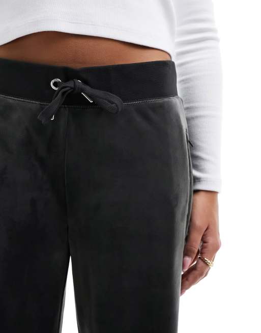 Juicy Couture velour wide leg joggers with diamante logo in dark grey