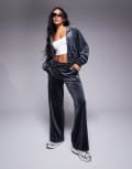 [Juicy Couture] Juicy Couture velour wide leg trackies in charcoal exclusive to ASOS-Grey L CHARCOAL