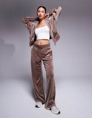 Juicy Couture velour wide leg trackies in latte brown exclusive to