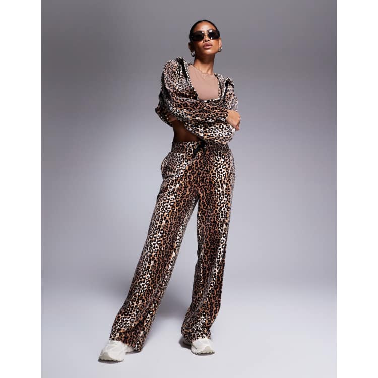 Juicy Couture velour wide leg trackies in leopard print