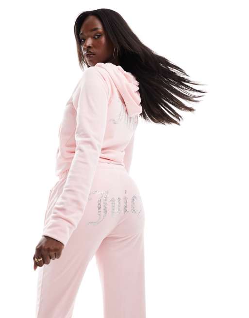 Juicy Couture velour zip through hoodie co ord in baby pink