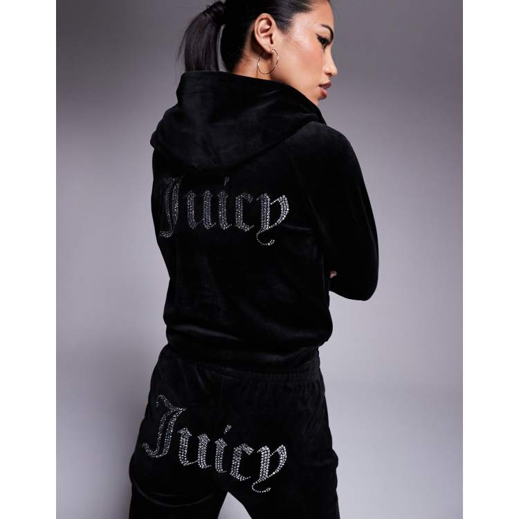 Juicy Couture velour zip through hoodie co-ord in black