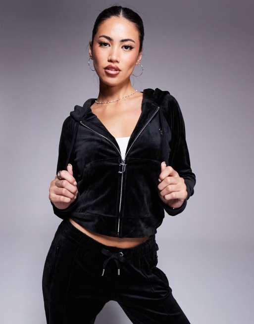 Buy Juicy Couture Black Velour Tracksuit Zip Thru Hoodie And Slim