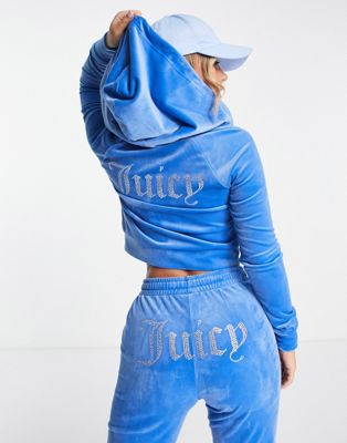 Juicy Couture velour zip through hoodie co-ord in blue