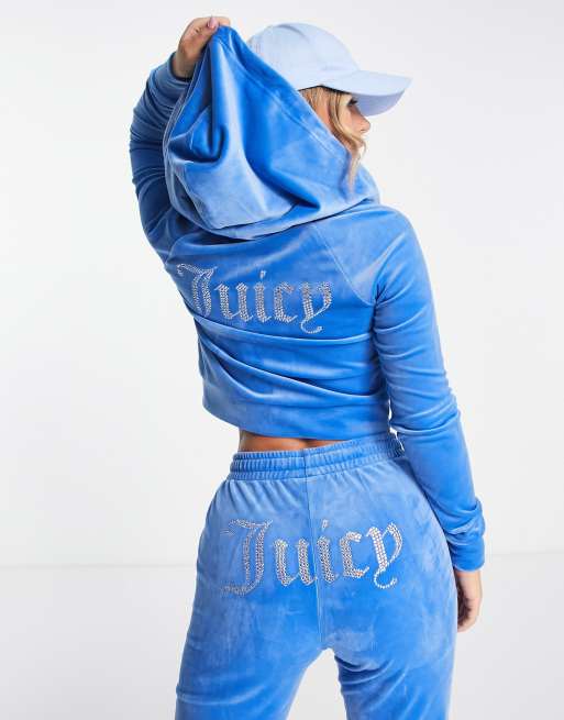 Juicy Couture Regal Blue Velour Tracksuit Set Hoodie & Jogger Pants 2XL