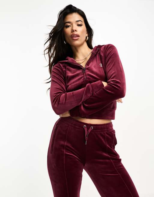 Juicy Couture velour zip through hoodie co ord in burgundy ASOS