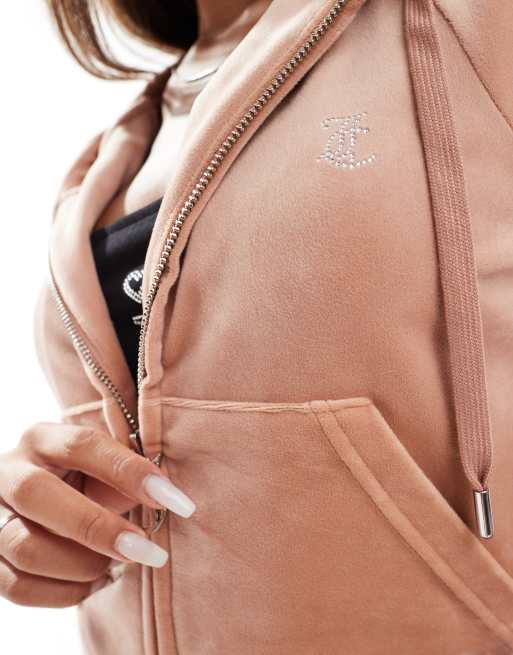 Juicy Couture velour zip through hoodie co-ord in coffee, 3 of 4