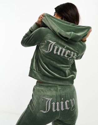 Juicy Couture velour zip through hoodie co-ord in dark green