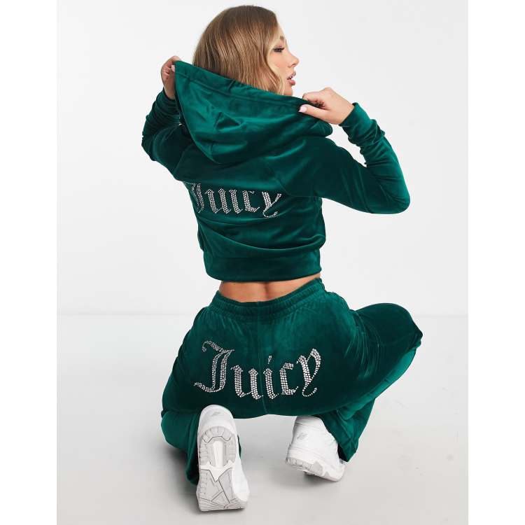 レア Juicy Couture XL オリーブグリーン パーカー Juicy Couture velour zip through hoodie co-ord in green | ASOS
