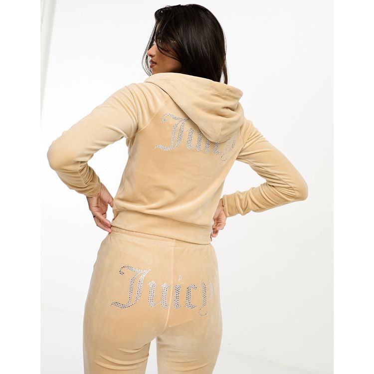 Juicy Couture velour zip through hoodie co-ord in light beige
