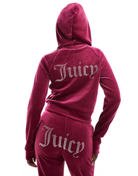 Juicy Couture velour zip through hoodie co-ord in raspberry exclusive to asos - view 1