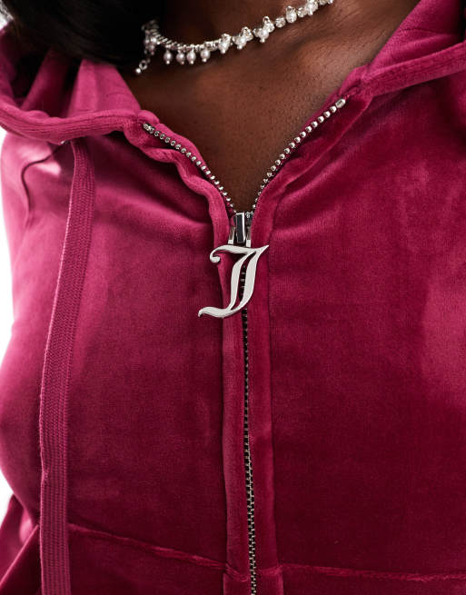 Juicy Couture velour zip through hoodie co-ord in raspberry exclusive to asos, 3 of 4