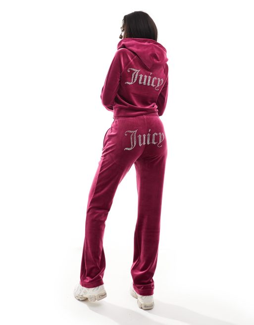 Juicy Couture velour zip through hoodie co-ord in raspberry exclusive to asos, 4 of 4