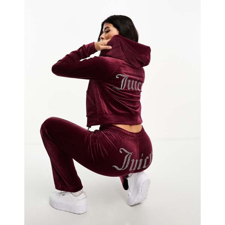 Juicy Couture velour zip through hoodie in burgundy (part of a set