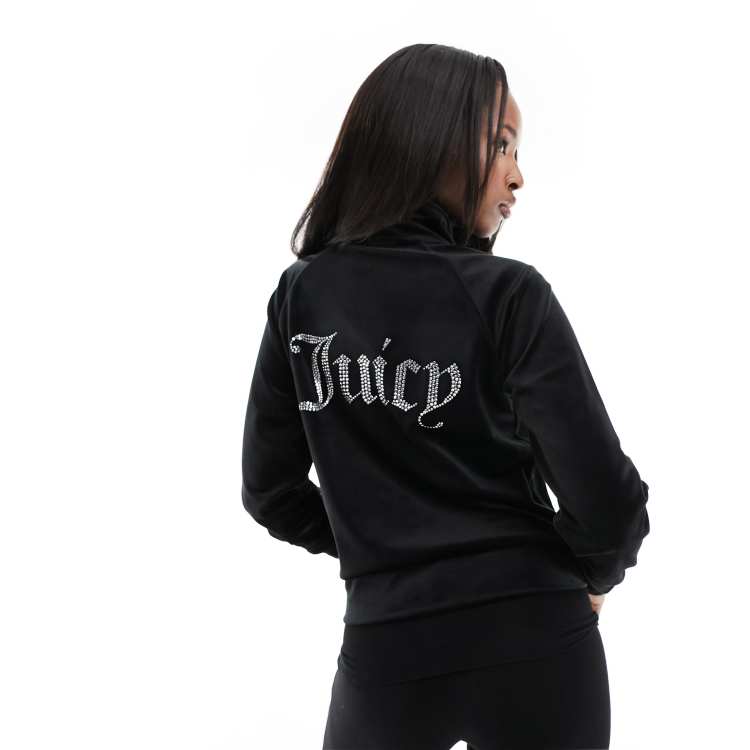Juicy Couture velour zip track jacket with diamante back logo in