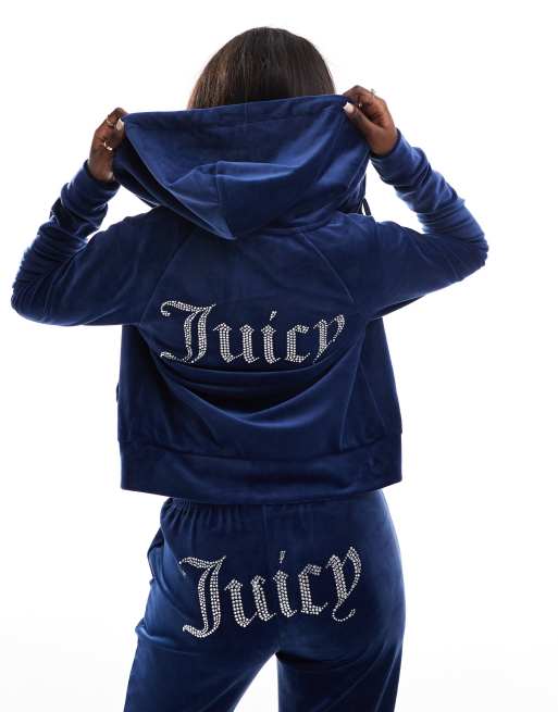 Juicy Couture - Velours hoodie met rits in donker marineblauw, deel van co-ord set