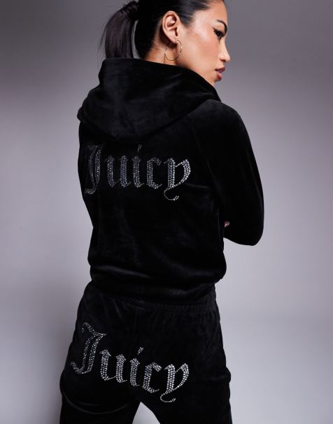 Juicy Couture - Velours hoodie met rits in zwart, deel van co-ord set - view 1
