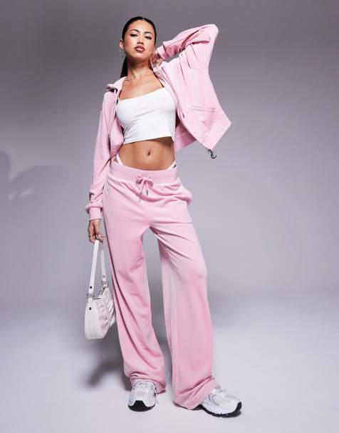 Juicy Couture - Velours joggingbroek met wijde pijpen in roze, exclusief bij ASOS - view 1