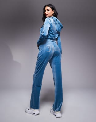 Juicy Couture - Velours-Jogginghose in Blau mit Strass-Logo, Kombiteil