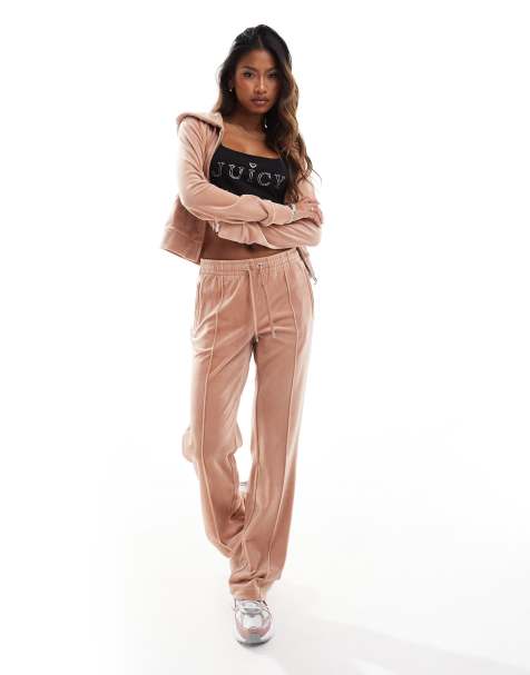 Juicy Couture – Velours-Jogginghose in Kaffeebraun mit geradem Bein, Kombiteil - view 1