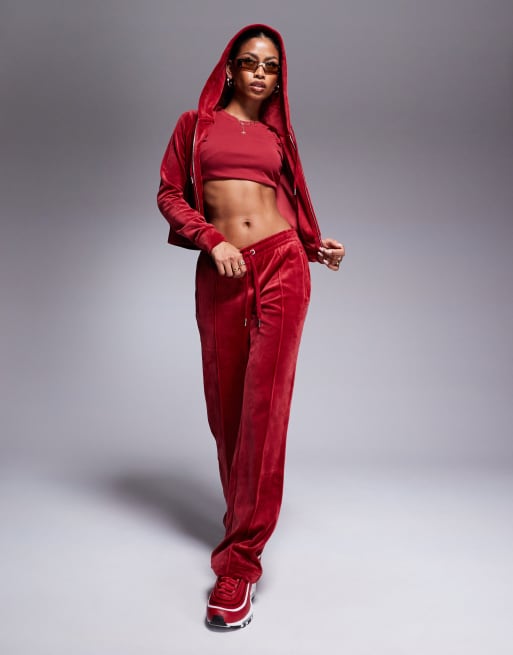 Juicy Couture – Velours-Jogginghose in Rot mit geradem Schnitt, Kombiteil, 3 von 5