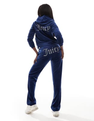 Juicy Couture - Velours-Jogginghose mit geradem Schnitt in dunklem Marineblau, Kombiteil