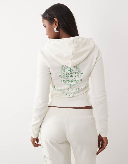 Juicy Couture – Velours-Kapuzenjacke in Cremeweiß mit Strass-Logo, Kombiteil, 5 von 6