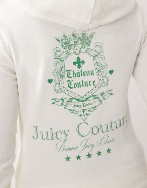 Juicy Couture – Velours-Kapuzenjacke in Cremeweiß mit Strass-Logo, Kombiteil, 6 von 6