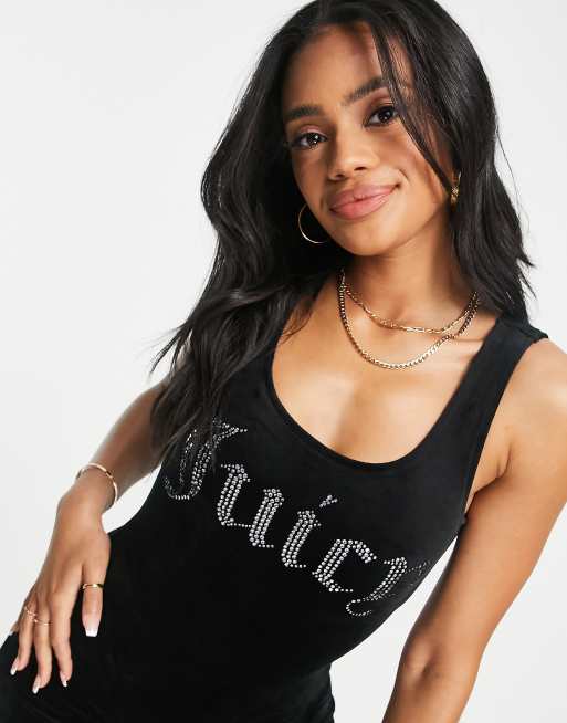 Juicy Couture - Velours romper met logo van siersteentjes in zwart, 3 van 4