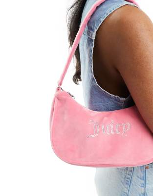 Juicy Couture - Velours-Schultertasche in Limonadenrosa mit Strass-Logo