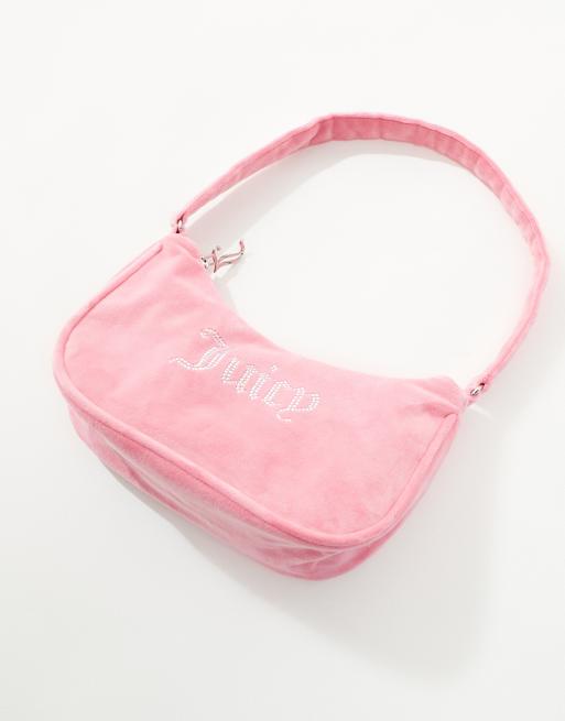 Juicy Couture – Velours-Schultertasche in Limonadenrosa mit Strass-Logo, 3 von 4