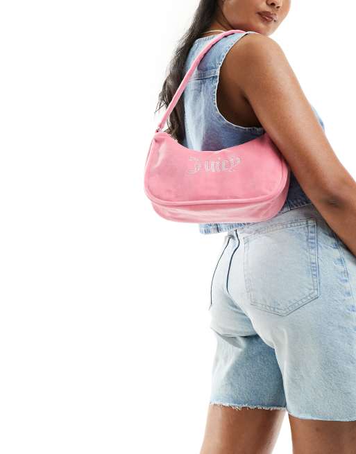 Juicy Couture – Velours-Schultertasche in Limonadenrosa mit Strass-Logo, 4 von 4