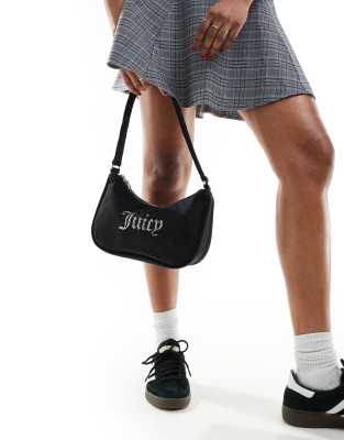 Juicy Couture - Velours-Schultertasche in Schwarz mit Strass-Logo