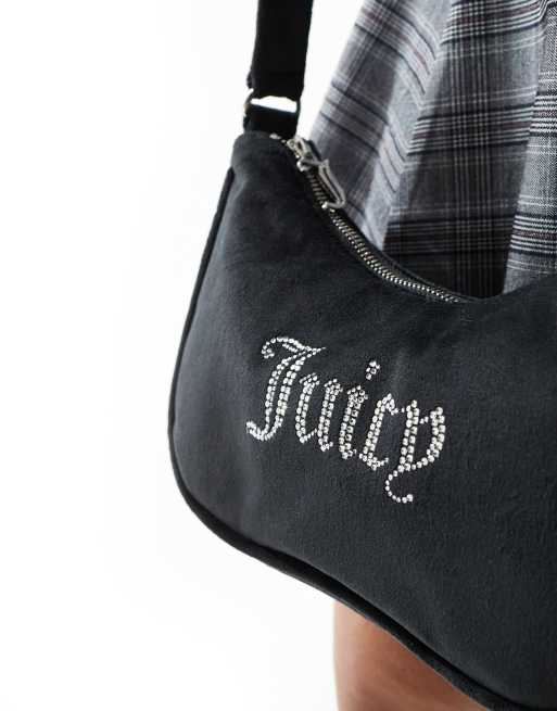 Juicy Couture – Velours-Schultertasche in Schwarz mit Strass-Logo, 2 von 4