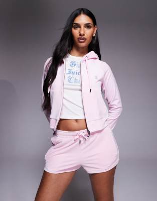 Juicy Couture - Velours-Shorts in Babyrosa mit Strass-Logo und Kordelzug, Kombiteil