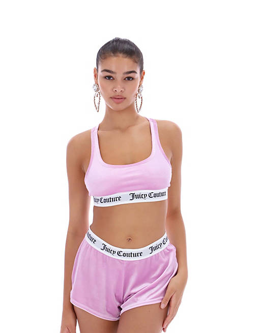Juicy Couture velvet bralette co-ord with racer back in pink