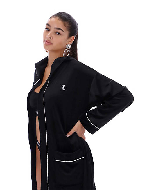 Juicy Couture velvet robe with hood in black