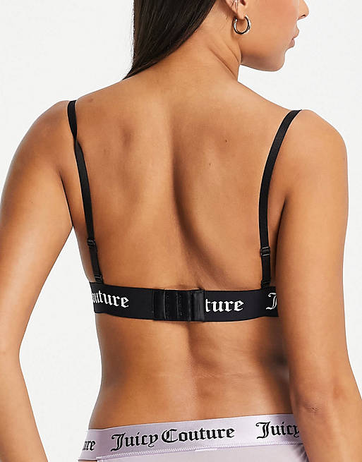  Juicy Couture velvet triangle bra co-ord with branded elastic in black 
