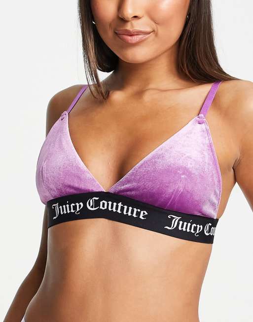 Juicy Couture velvet triangle bra co-ord with branded elastic in pink