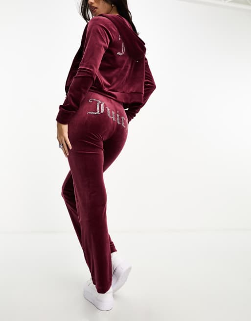 Juicy Couture – Vinrött set med raka mjukisbyxor och huvtröja i velour, 3 av 3